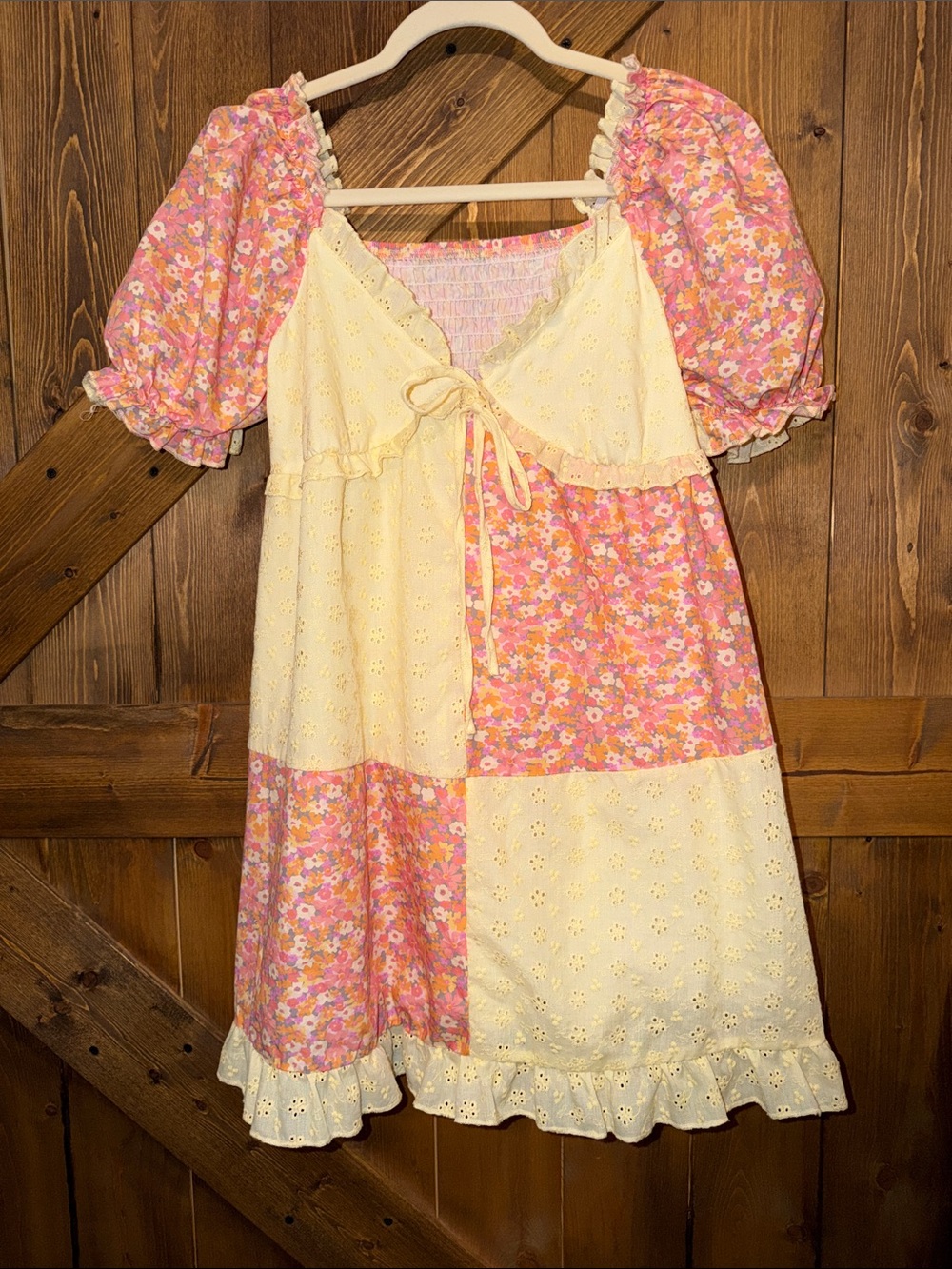 West Fade Pink & Cream Floral Patchwork Dress size Small